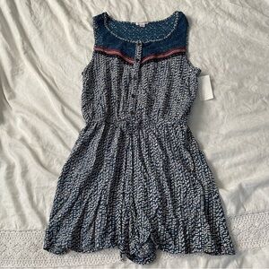 New Xhilaration SMALL Illusion Tie Waist Blue White Romper Target Lace back